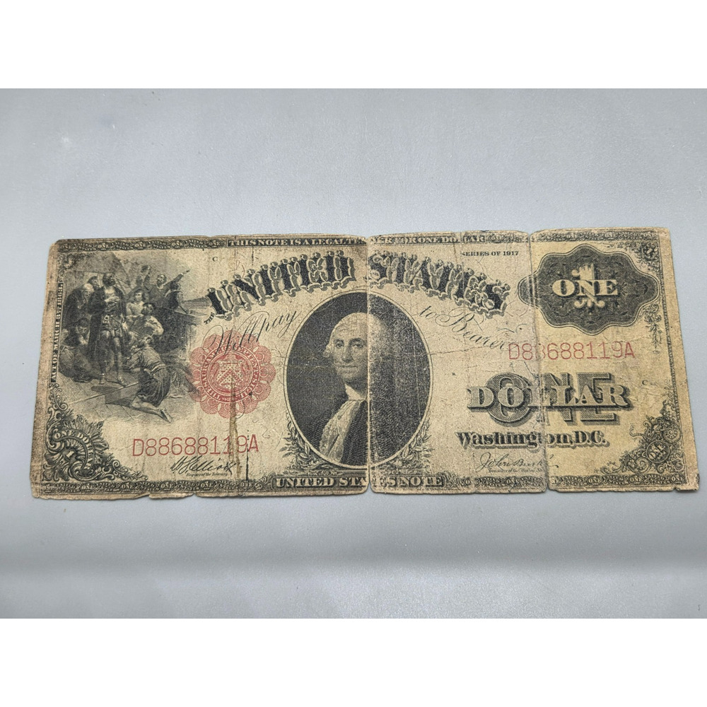 1917 One Dollar United States Note $1 Large Size RED SEAL "SAWHORSE"-Circulated